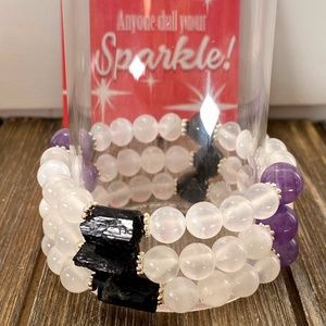 Selenite Black Tourmaline Amethyst Bracelet